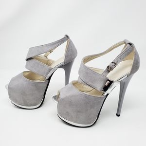 NO.55 SHOES Suede Chrome Platform Heels